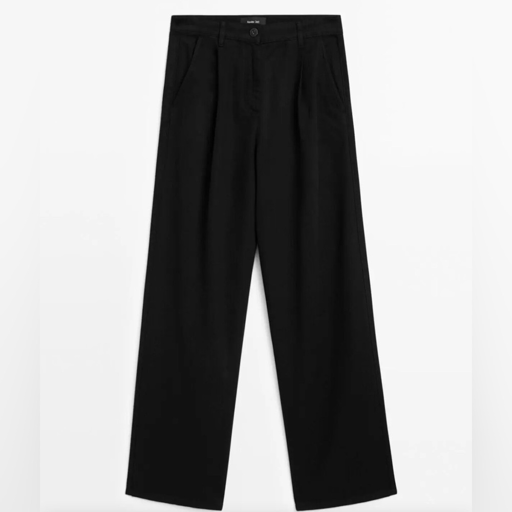 Massimo Dutti Women’s 4 Flowy Cotton Blend Black Trousers, Wide Leg. NWT - Picture 5 of 11